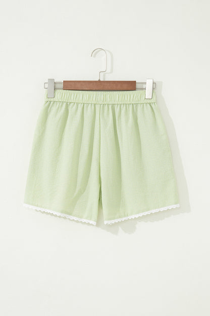 Green Gingham Plaid Button Detail Lace Trim Boxer Shorts