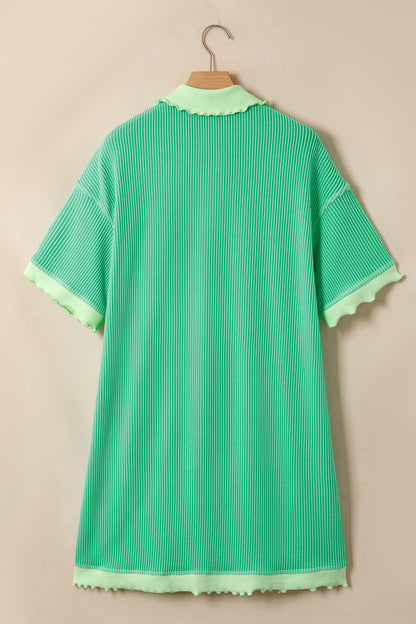 Mint Green Oversize Twist Ribbed Polo T Shirt Dress
