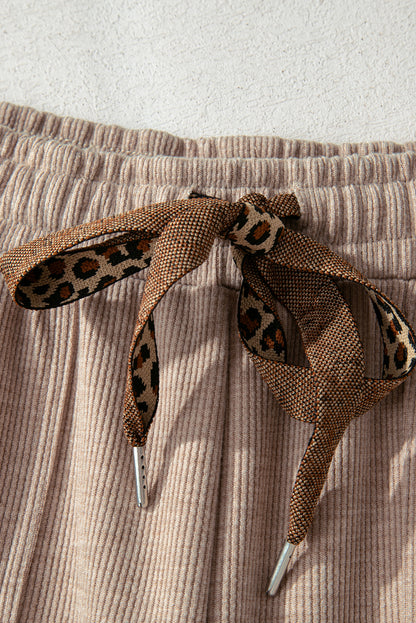 Gray Morn Corduroy Leopard Drawstring High Waist Trousers