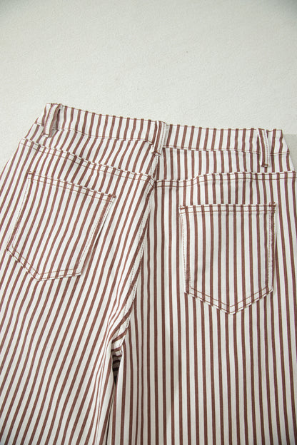 Khaki Stripe Casual Barrel Jeans