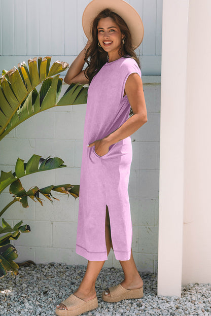 Carrot Mineral Wash Pocketed T-shirt Long Dress