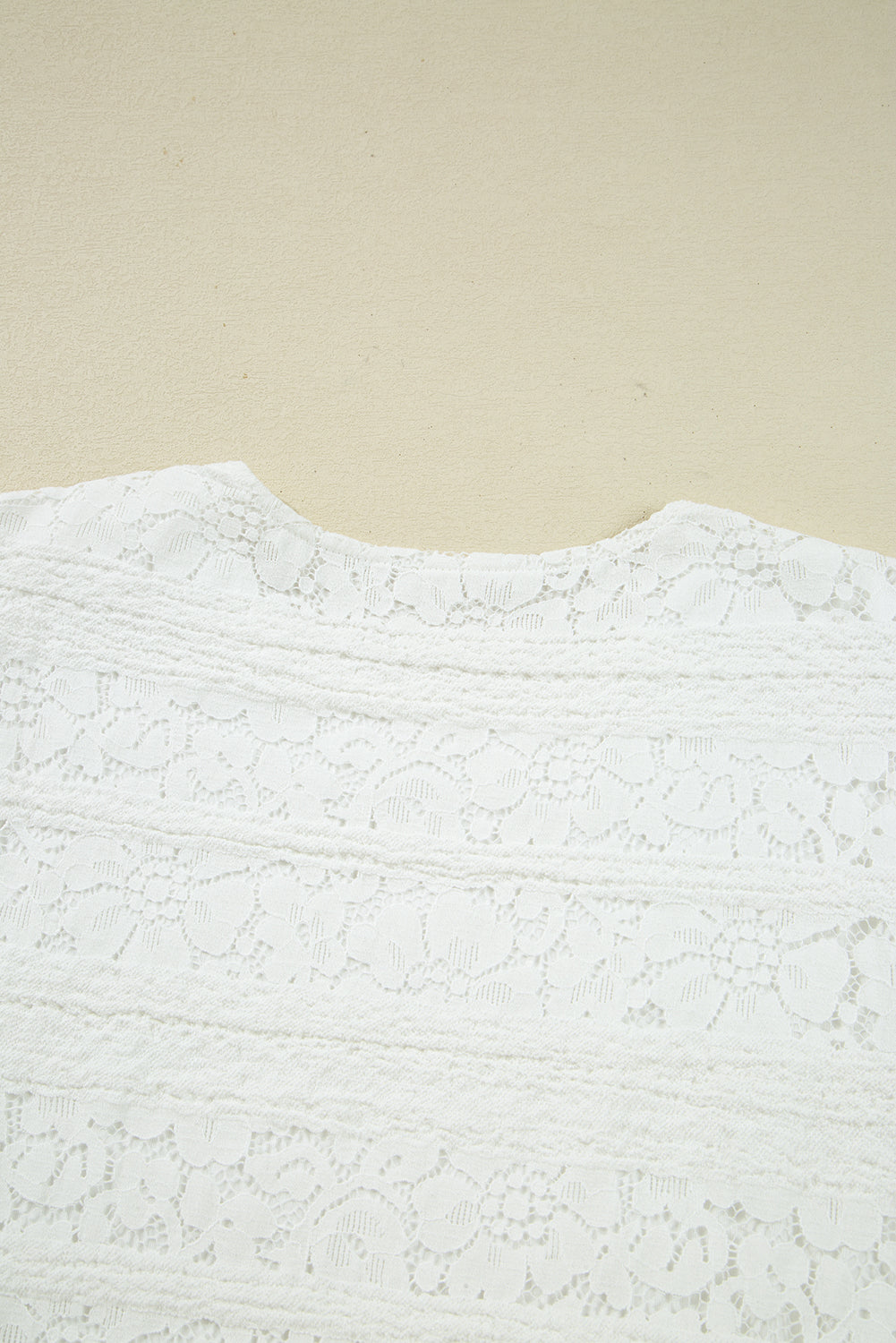 White Lace Crochet Round Neck Puff Sleeve Shift Mini Dress