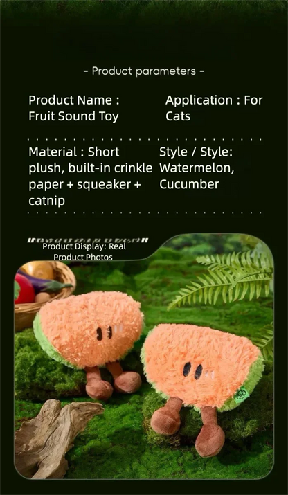 Catnip Fruit Plush Toy for Cats – Interactive Sound Toy with Crinkle Paper & Squeaker (Watermelon / Cucumber)
