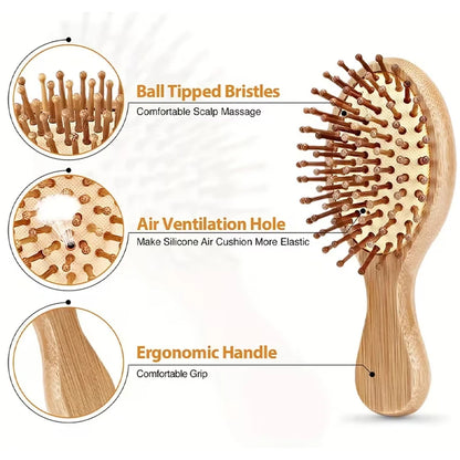 1/2 Pieces Mini Bamboo/Wooden Air Cushion Hair Brush Set - Portable Travel Hair Brush