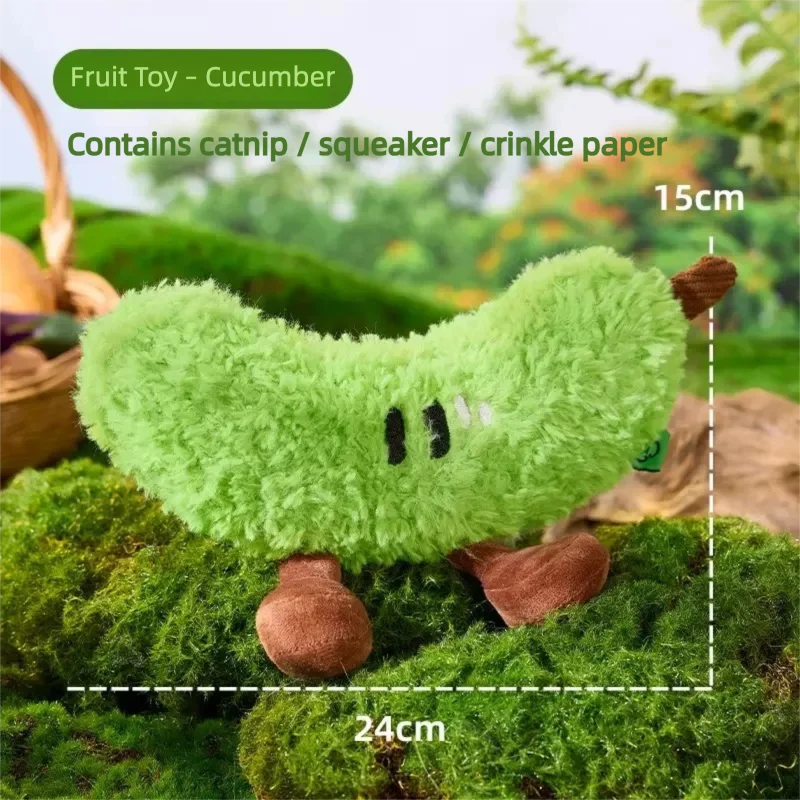 Catnip Fruit Plush Toy for Cats – Interactive Sound Toy with Crinkle Paper & Squeaker (Watermelon / Cucumber)