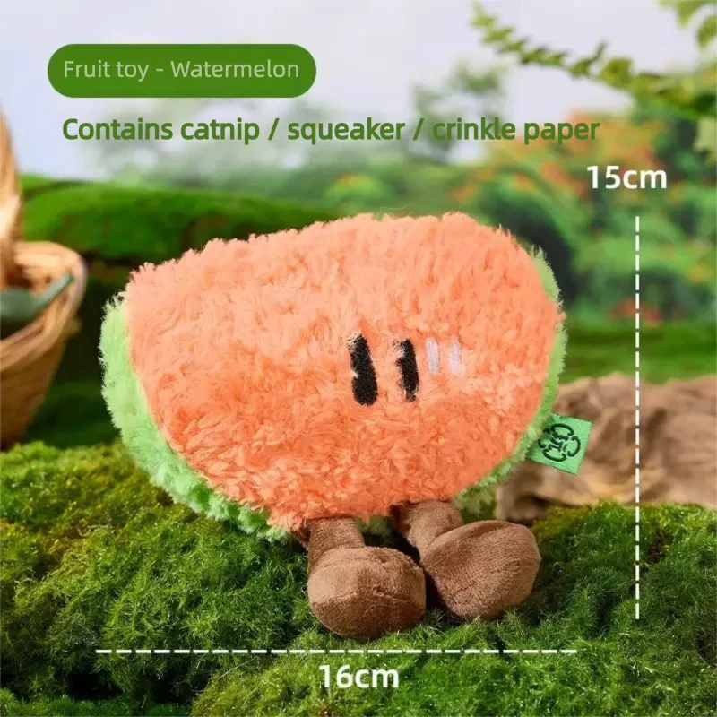 Catnip Fruit Plush Toy for Cats – Interactive Sound Toy with Crinkle Paper & Squeaker (Watermelon / Cucumber)