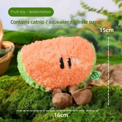 Catnip Fruit Plush Toy for Cats – Interactive Sound Toy with Crinkle Paper & Squeaker (Watermelon / Cucumber)