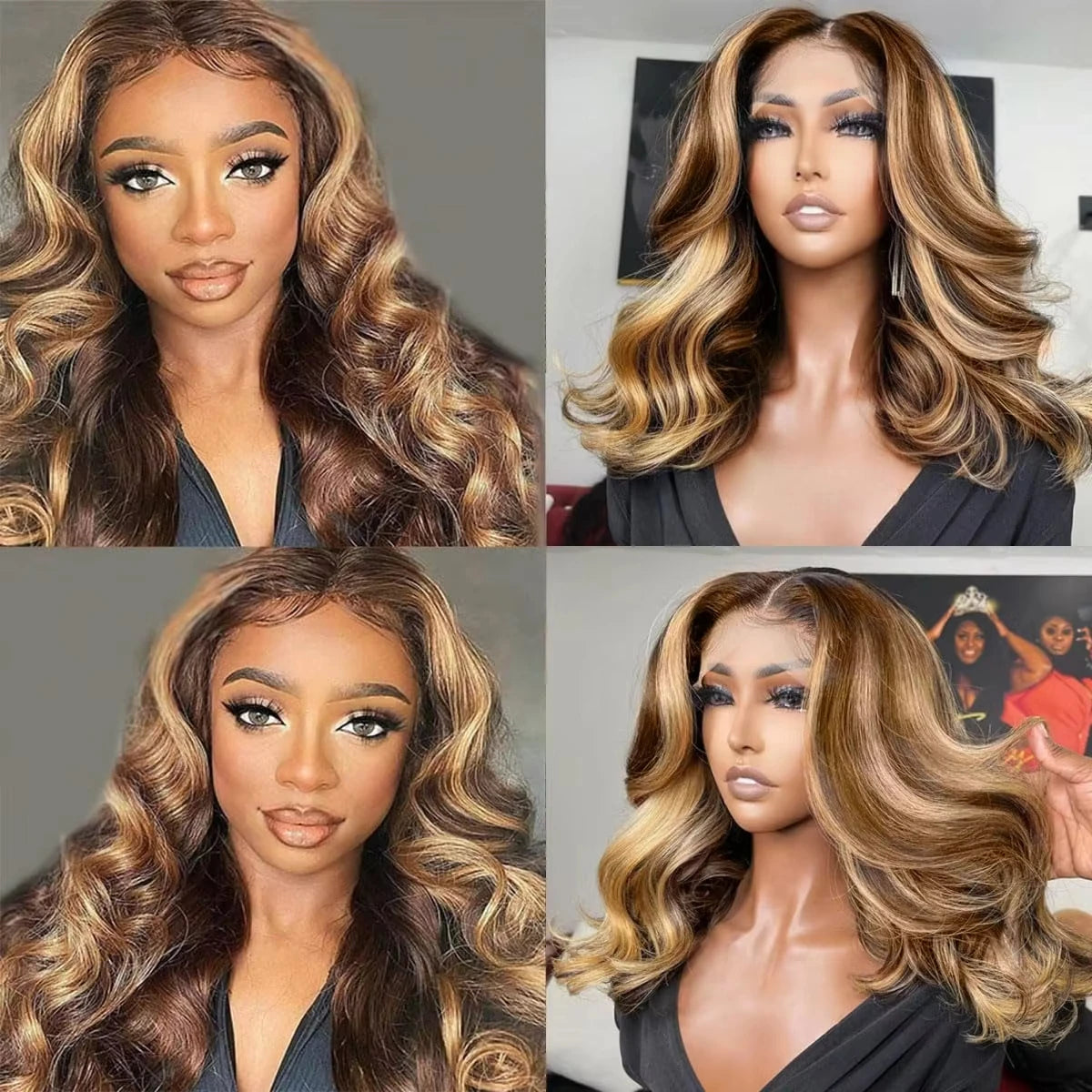 Highlight Body Wave Bob Wig Human Hair 13X4 Lace Front Human Hair Wigs For Women Honey Blonde HD Transparent Lace Frontal Wig