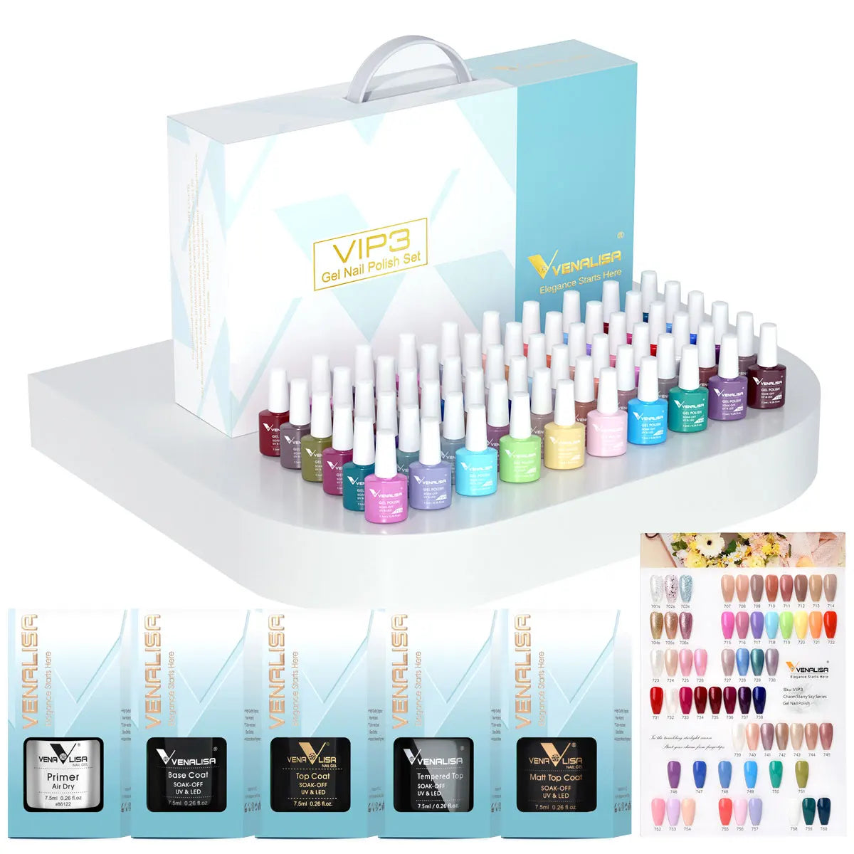 VENALISA VIP Kits 7.5ML Nail Gel Polish Soak Off UV LED Nail Gel Color Palette Gel Varnish Base Diamond Top Coat 62pcs/lot Gel