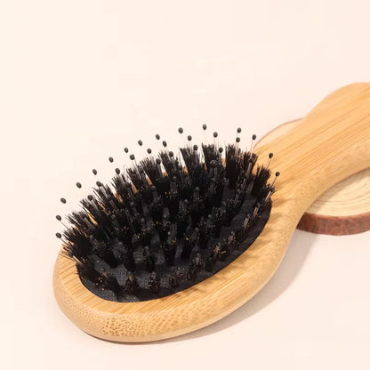1/2 Pieces Mini Bamboo/Wooden Air Cushion Hair Brush Set - Portable Travel Hair Brush