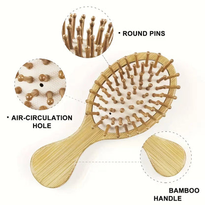 1/2 Pieces Mini Bamboo/Wooden Air Cushion Hair Brush Set - Portable Travel Hair Brush