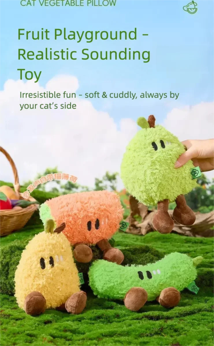 Catnip Fruit Plush Toy for Cats – Interactive Sound Toy with Crinkle Paper & Squeaker (Watermelon / Cucumber)