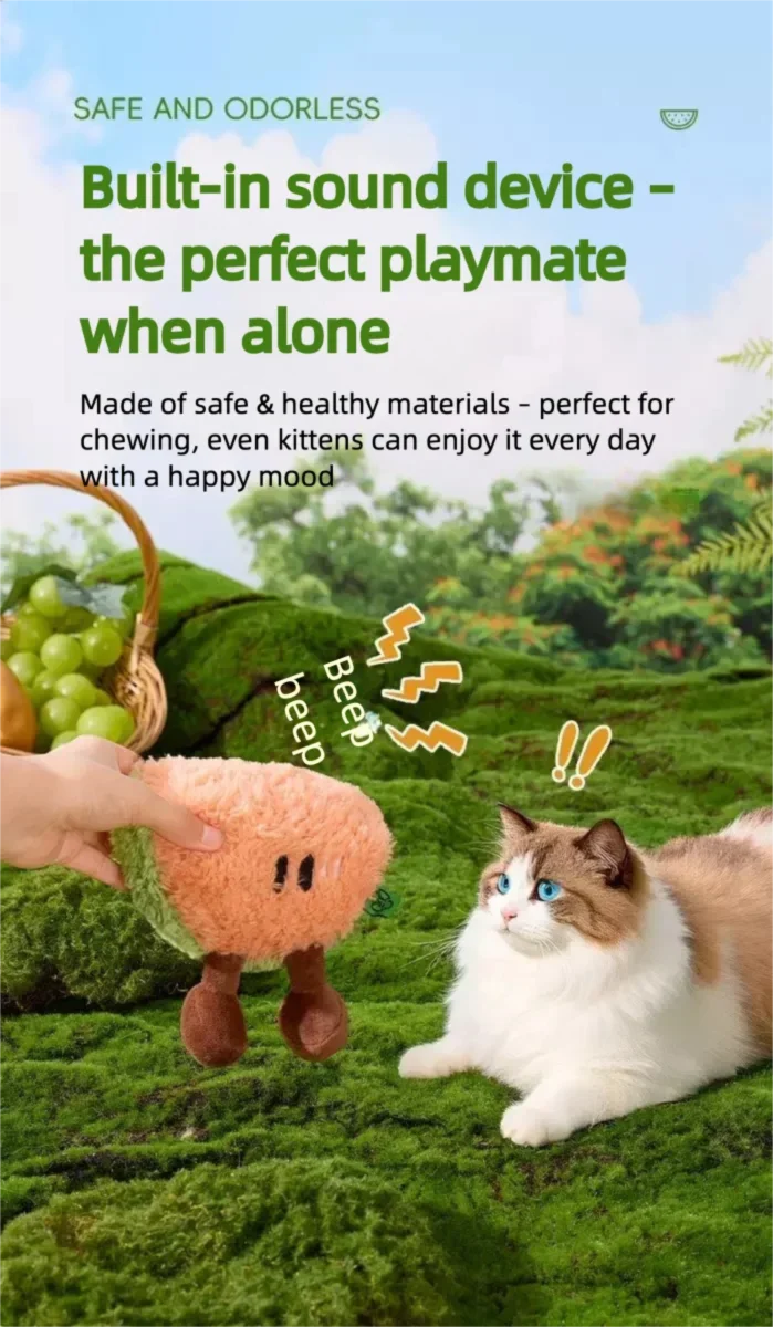 Catnip Fruit Plush Toy for Cats – Interactive Sound Toy with Crinkle Paper & Squeaker (Watermelon / Cucumber)