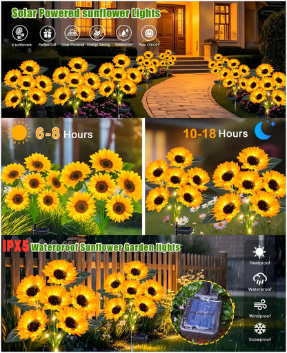 Solar Lights Outdoor Decor - Upgraded,Solar Sunflower Lights,Waterproof Solar Outdoor Lights Auto ON/Off Solar Decorative Lights