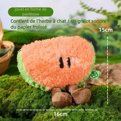 Catnip Fruit Plush Toy for Cats – Interactive Sound Toy with Crinkle Paper & Squeaker (Watermelon / Cucumber)