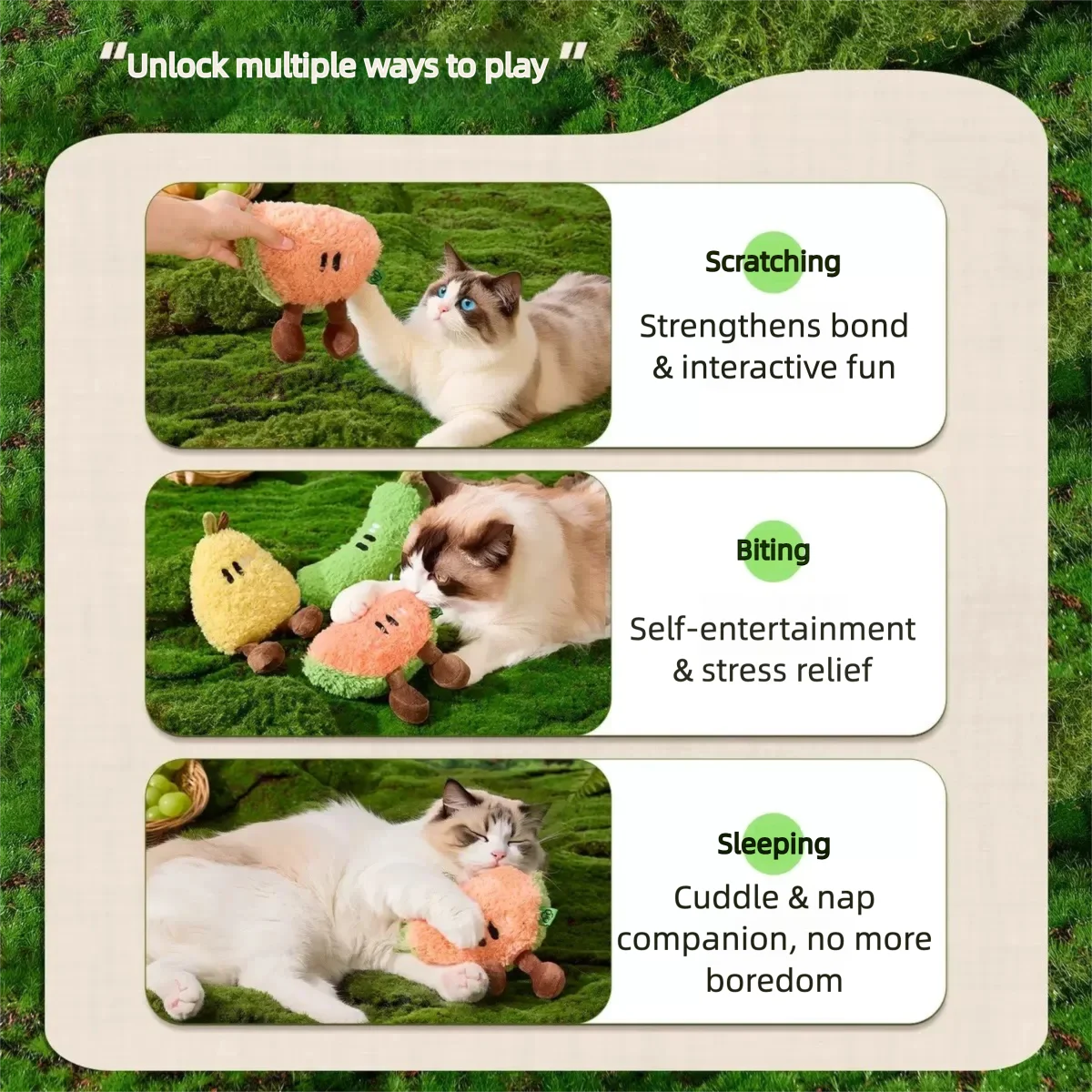 Catnip Fruit Plush Toy for Cats – Interactive Sound Toy with Crinkle Paper & Squeaker (Watermelon / Cucumber)