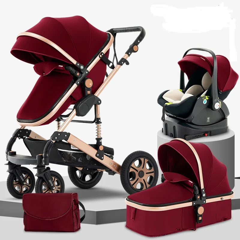 Baby Stroller Combo Car Seat - Infant Pushchair with Carry Cot Foldable Reversible Pram,Travel System with Isofix Base Upto 5lbs