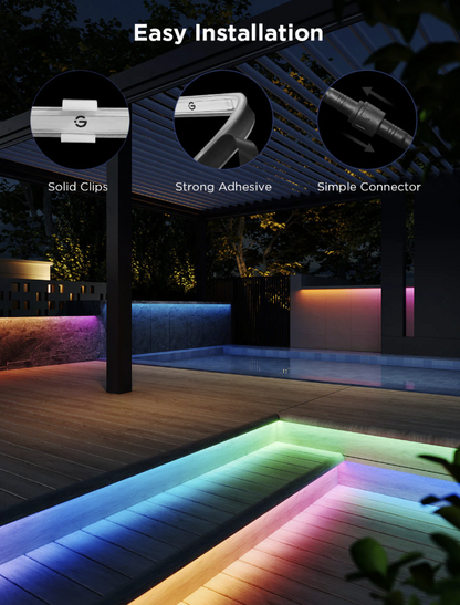 Govee Wi-Fi RGBIC Outdoor Strip Lights H6173 – 65.6 ft (2 × 32.8 ft rolls)
