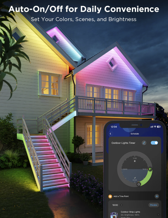 Govee Wi-Fi RGBIC Outdoor Strip Lights H6173 – 65.6 ft (2 × 32.8 ft rolls)