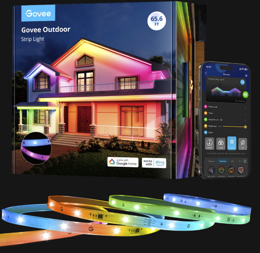 Govee Wi-Fi RGBIC Outdoor Strip Lights H6173 – 65.6 ft (2 × 32.8 ft rolls)