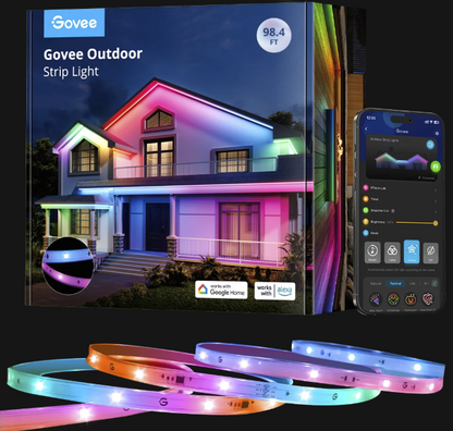 Govee Wi-Fi RGBIC Outdoor Strip Lights H6176 – 98.4 ft (3 × 32.8 ft rolls)