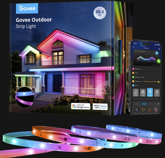 Govee Wi-Fi RGBIC Outdoor Strip Lights H6176 – 98.4 ft (3 × 32.8 ft rolls)