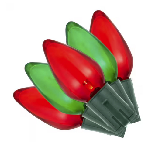 100 Count Red and Green Steady Lit Super-Bright C9 LED Lights