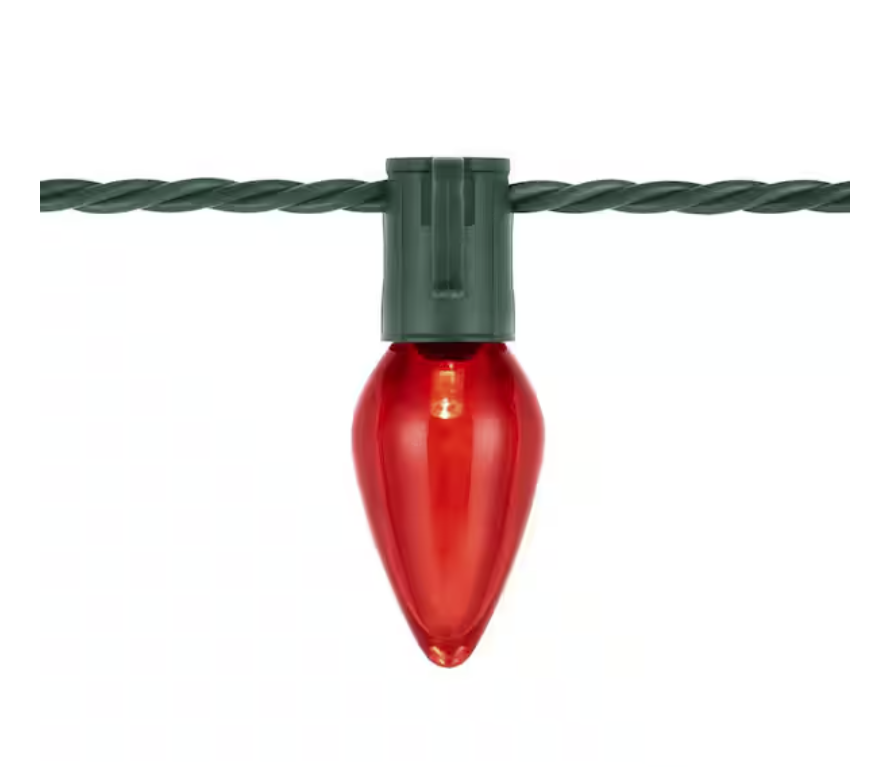 100 Count Red and Green Steady Lit Super-Bright C9 LED Lights