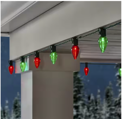 100 Count Red and Green Steady Lit Super-Bright C9 LED Lights