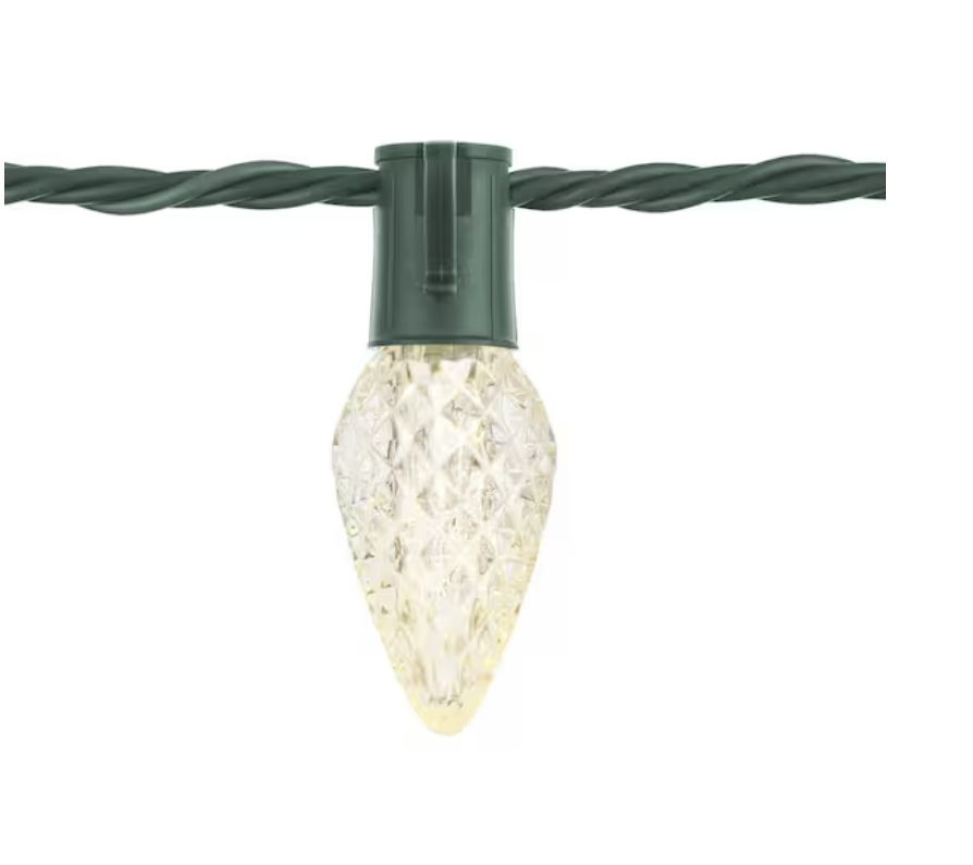 100 Count Warm White Faceted Steady Lit Super-Bright C9 LED Lights