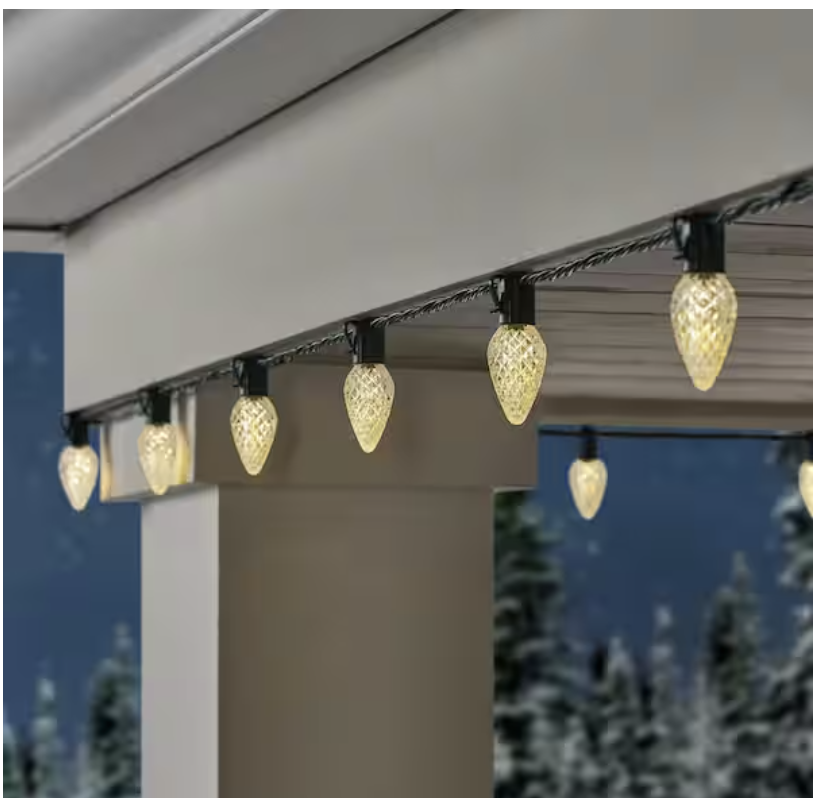 100 Count Warm White Faceted Steady Lit Super-Bright C9 LED Lights
