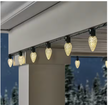 100 Count Warm White Faceted Steady Lit Super-Bright C9 LED Lights
