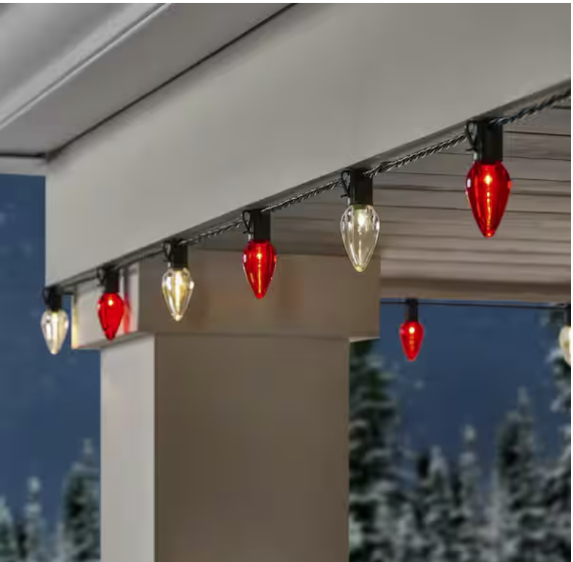 100 Count Red and Warm White Steady Lit Super Bright C9 LED Lights
