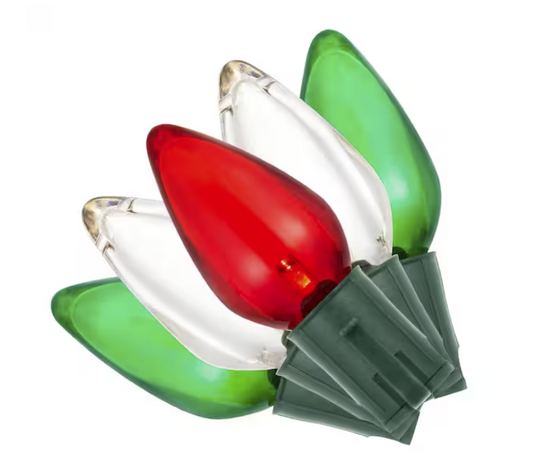 100 Count Red/Green/Warm White Steady Lit Super-Bright C9 LED Lights