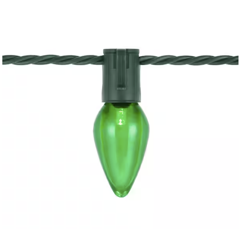 100 Count Red/Green/Warm White Steady Lit Super-Bright C9 LED Lights