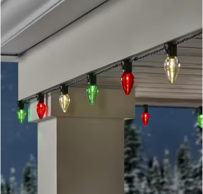 100 Count Red/Green/Warm White Steady Lit Super-Bright C9 LED Lights