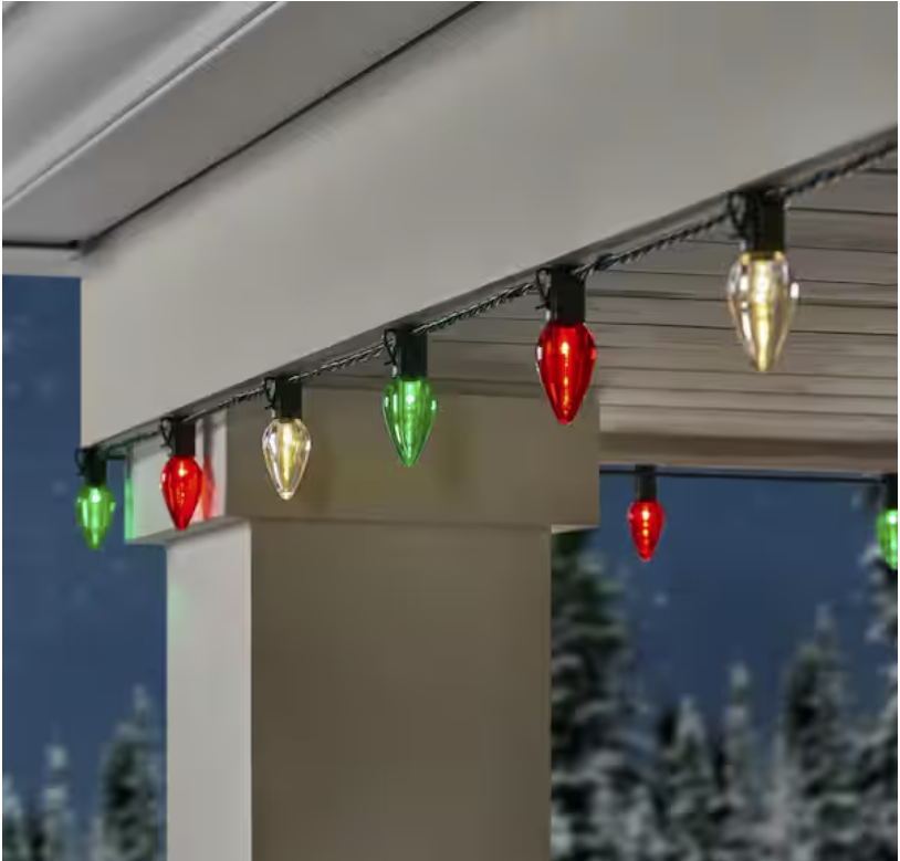 100 Count Red/Green/Warm White Steady Lit Super-Bright C9 LED Lights