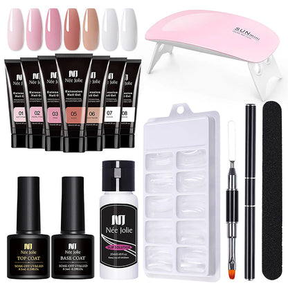 120ml 8pcs UV Nail Gel Extension Nail Kit Manicure Gel Set With Nail File,brush,cleaner,Base Glue,Sealing Layer,Mini Lamp)