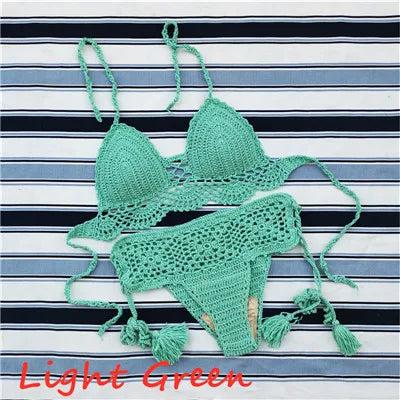 Handmade Crochet Push up Bikini Set Sexy Women Swimwear Crop Top Beach Swimsuit Suit