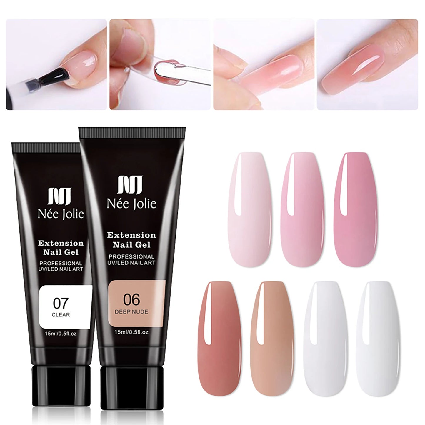 120ml 8pcs UV Nail Gel Extension Nail Kit Manicure Gel Set With Nail File,brush,cleaner,Base Glue,Sealing Layer,Mini Lamp)