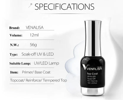Venalisa TPO FREE Tempered Top Coat Nail Paint Gel Platinum Gel Polish Nail Soak Off UV LED Gel Polish Nail Lacquer Varnishes