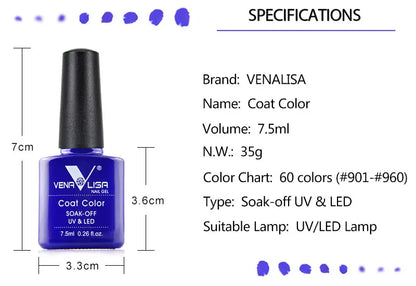 VENALISA Nail Gel Polish Semi Permanent Gellack Nail Art Salon 120 Color Glitter 7.5ml Soak off Organic UV LED Nail Gel Varnish