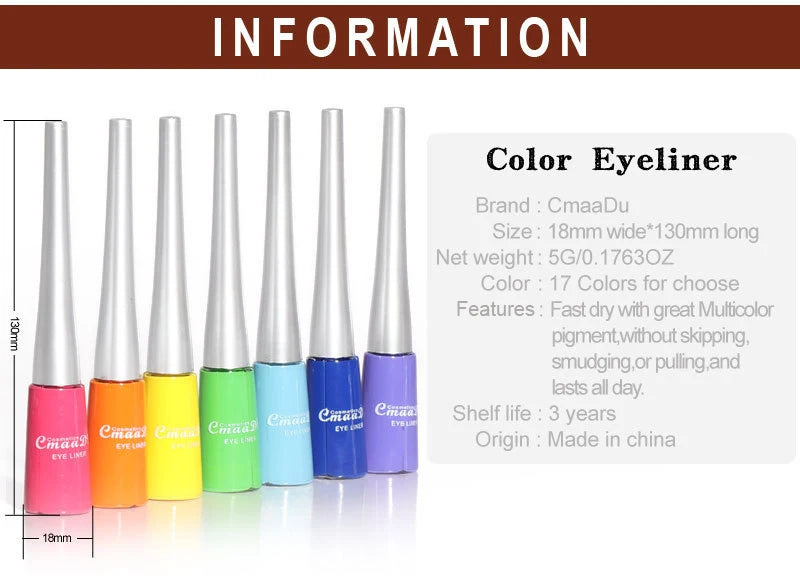17 Colors Neon Liquid Eyeliner Pencil Waterproof Colorful Blue Green Yellow White Eye Liner Pen Women Makeup Eyes Cosmetics