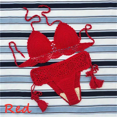 Handmade Crochet Push up Bikini Set Sexy Women Swimwear Crop Top Beach Swimsuit Suit