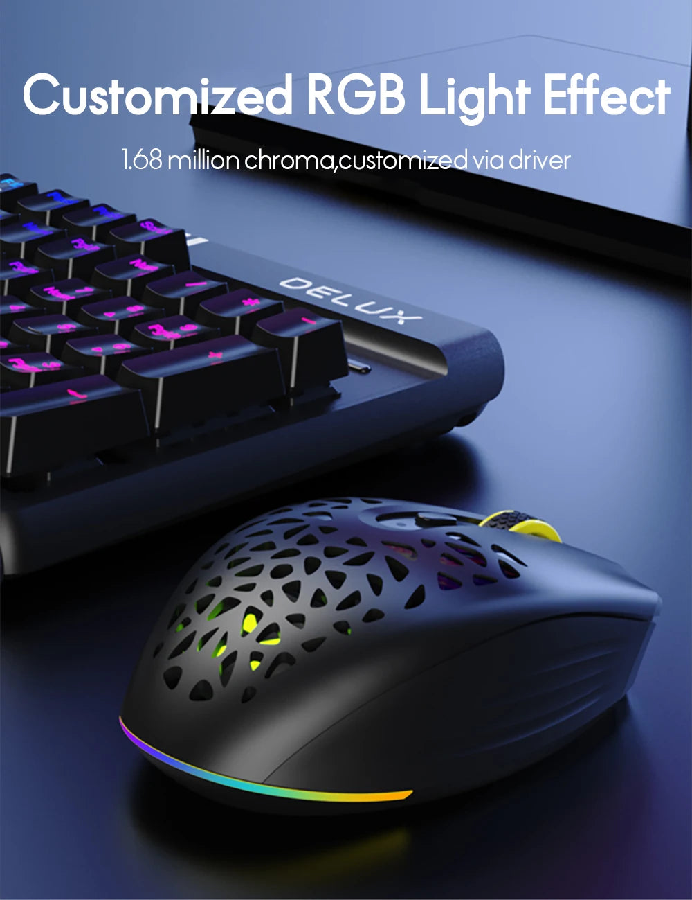 Delux M820DC PAW3335 Wired + Wireless + Bluetooth Gaming Mouse 80 Million Clicks 16000 DPI RGB Rechargeable Mice For Computers