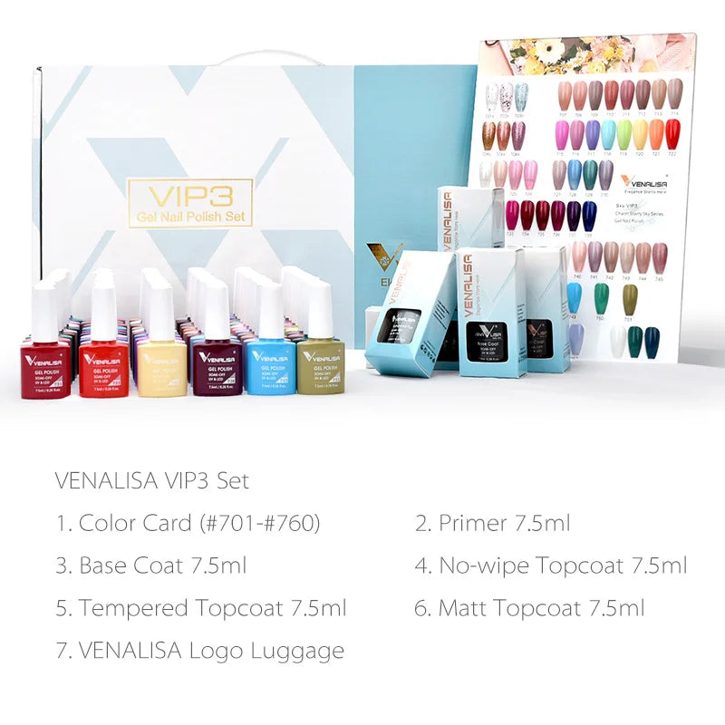 VIP5 VENALISA Gel Nail Polish Kit Hema Free Nude Pink Glitter Gorgeous Color Nail Manicure Soak off UV LED Nail Gel Varnish Set