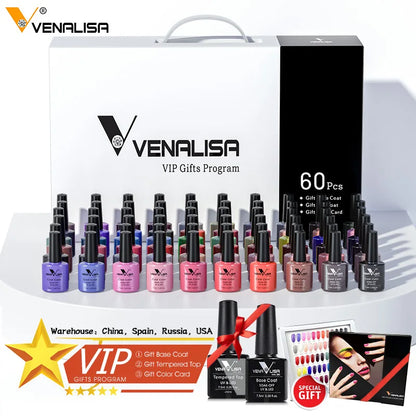 VENALISA VIP Kits 7.5ML Nail Gel Polish Soak Off UV LED Nail Gel Color Palette Gel Varnish Base Diamond Top Coat 62pcs/lot Gel