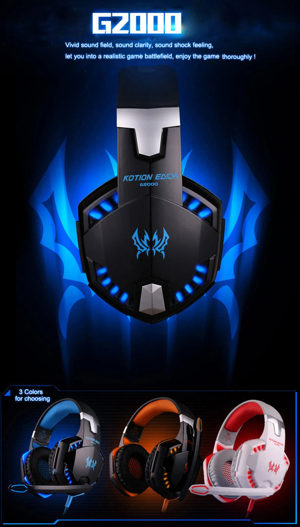 KOTION EACH Gaming Headset with LED & Mic