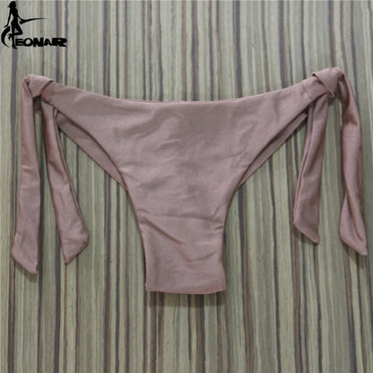 Sexy Solid Thong Bikini Brazilian Cut Swimwear Women Bottom Adjustable Briefs Swimsuit Panties Underwear Thong Bathing Suit