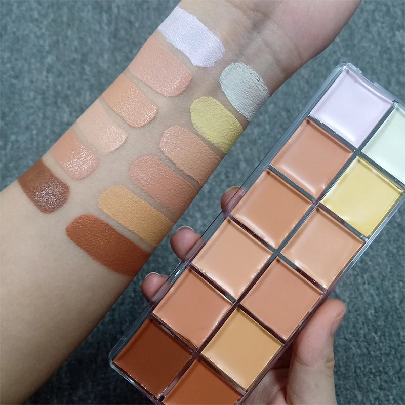 12 Color Concealer Palette Nude Contour Cream Acne Spot Dark Circles Cover Face Foundation Brighten Pigment Cosmetic Makeup Tool